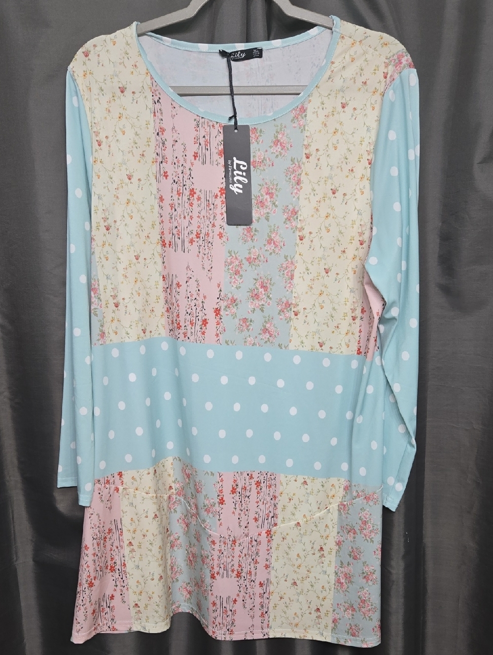 SALE! Lily Pastel Patchwork Floral & Polka Dot Long Sleeve Top